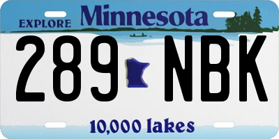 MN license plate 289NBK