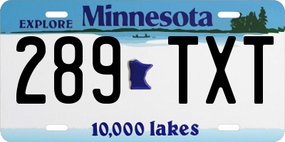 MN license plate 289TXT