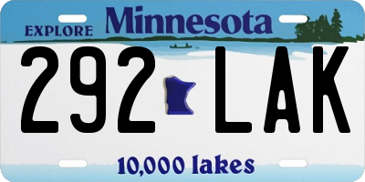 MN license plate 292LAK