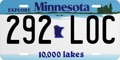 MN license plate 292LOC
