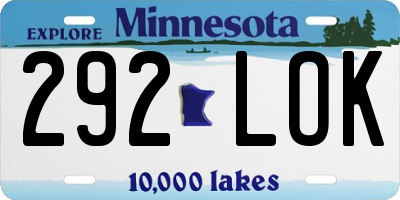 MN license plate 292LOK
