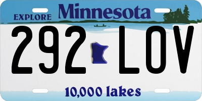 MN license plate 292LOV
