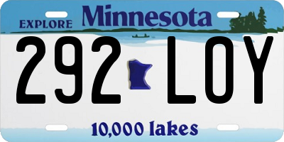 MN license plate 292LOY