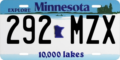 MN license plate 292MZX