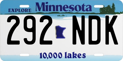 MN license plate 292NDK