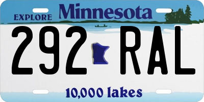 MN license plate 292RAL