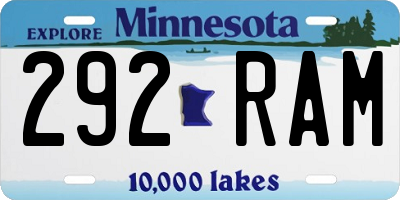 MN license plate 292RAM
