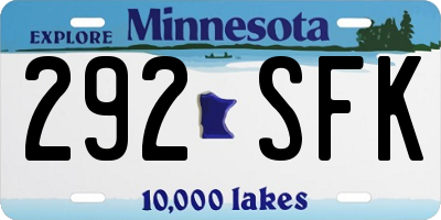 MN license plate 292SFK
