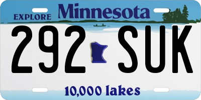 MN license plate 292SUK