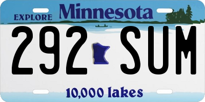 MN license plate 292SUM