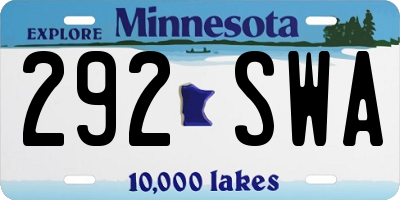 MN license plate 292SWA
