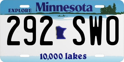 MN license plate 292SWO