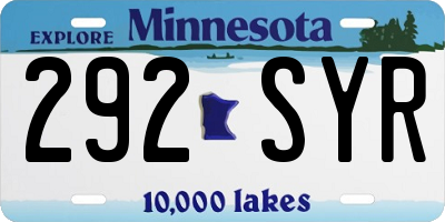 MN license plate 292SYR