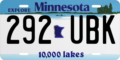 MN license plate 292UBK
