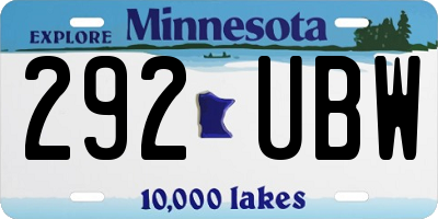 MN license plate 292UBW