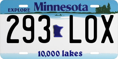 MN license plate 293LOX