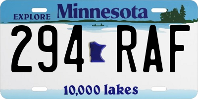 MN license plate 294RAF
