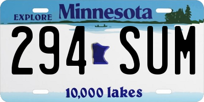 MN license plate 294SUM