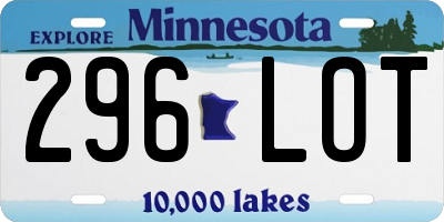 MN license plate 296LOT