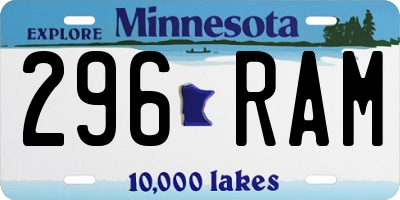 MN license plate 296RAM