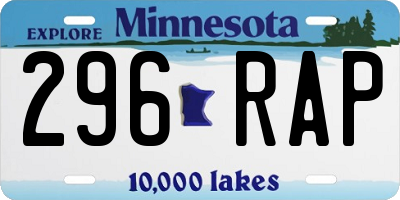 MN license plate 296RAP