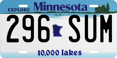 MN license plate 296SUM