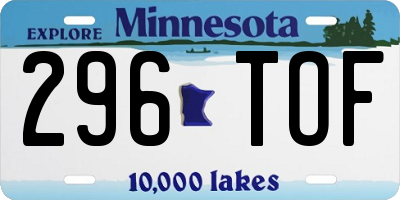 MN license plate 296TOF