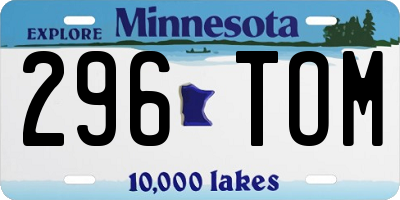 MN license plate 296TOM