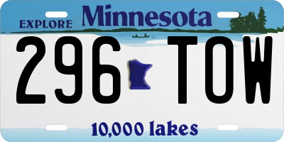 MN license plate 296TOW