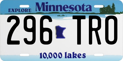 MN license plate 296TRO