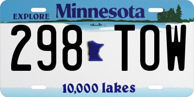 MN license plate 298TOW