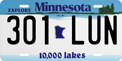 MN license plate 301LUN