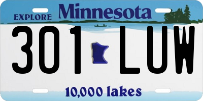 MN license plate 301LUW