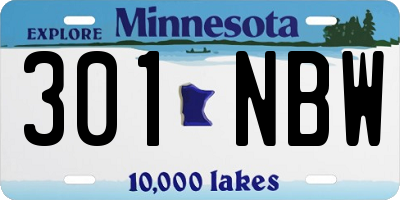 MN license plate 301NBW