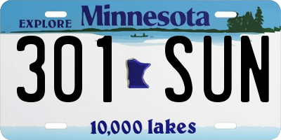 MN license plate 301SUN