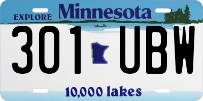 MN license plate 301UBW