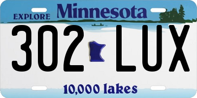 MN license plate 302LUX