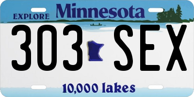 MN license plate 303SEX