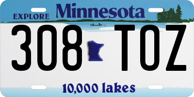 MN license plate 308TOZ