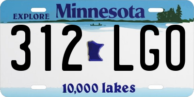 MN license plate 312LGO