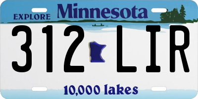 MN license plate 312LIR
