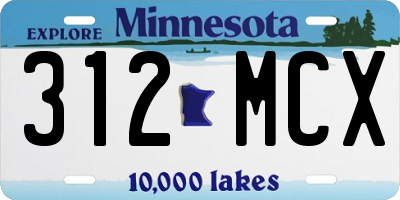 MN license plate 312MCX