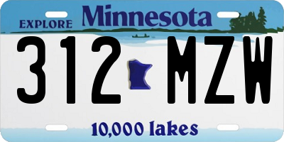 MN license plate 312MZW