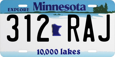 MN license plate 312RAJ