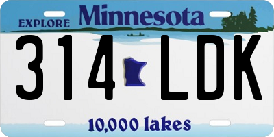 MN license plate 314LDK