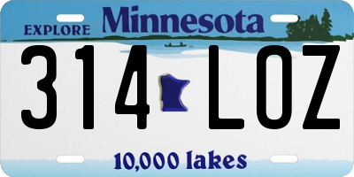 MN license plate 314LOZ