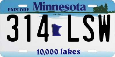 MN license plate 314LSW