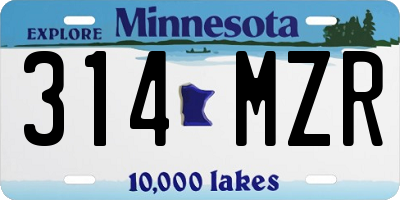MN license plate 314MZR