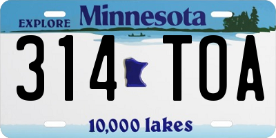 MN license plate 314TOA