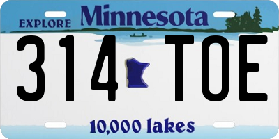 MN license plate 314TOE